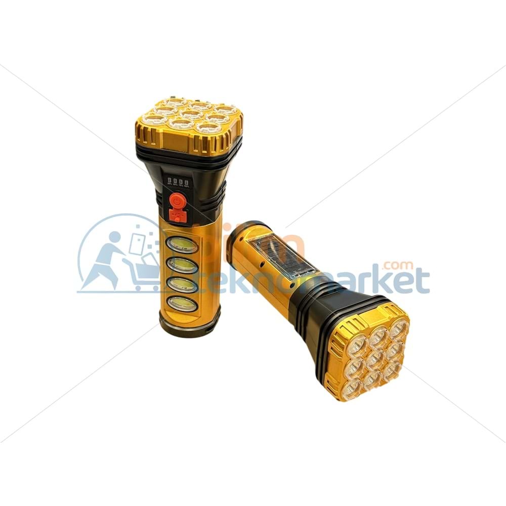 GÜNEŞ ENERJİSİ VE USB İLE ŞARJ OLABİLEN EL FENERİ 9+4 LEDLİ 21495