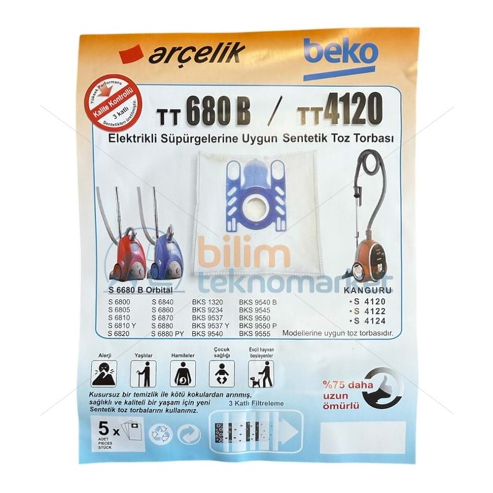 ARÇELİK S 680 B SÜPÜRGE SENTETİK BEZ TOZ TORBASI 5,Lİ PAKET