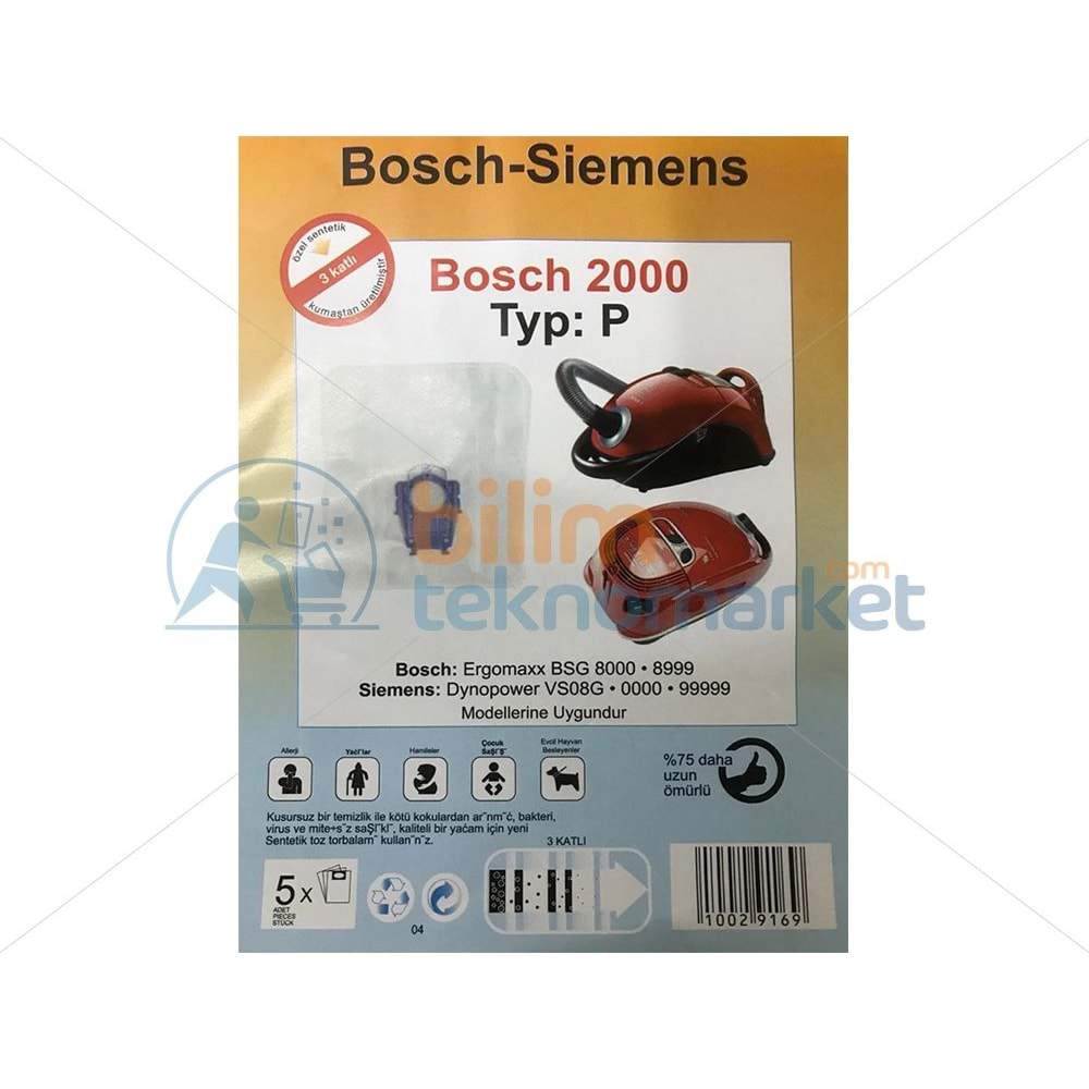 BOSCH ERGOMAXX SÜPÜRGE İÇİN SENTETİK TOZ TORBASI TYP-P 5,Lİ PAKET