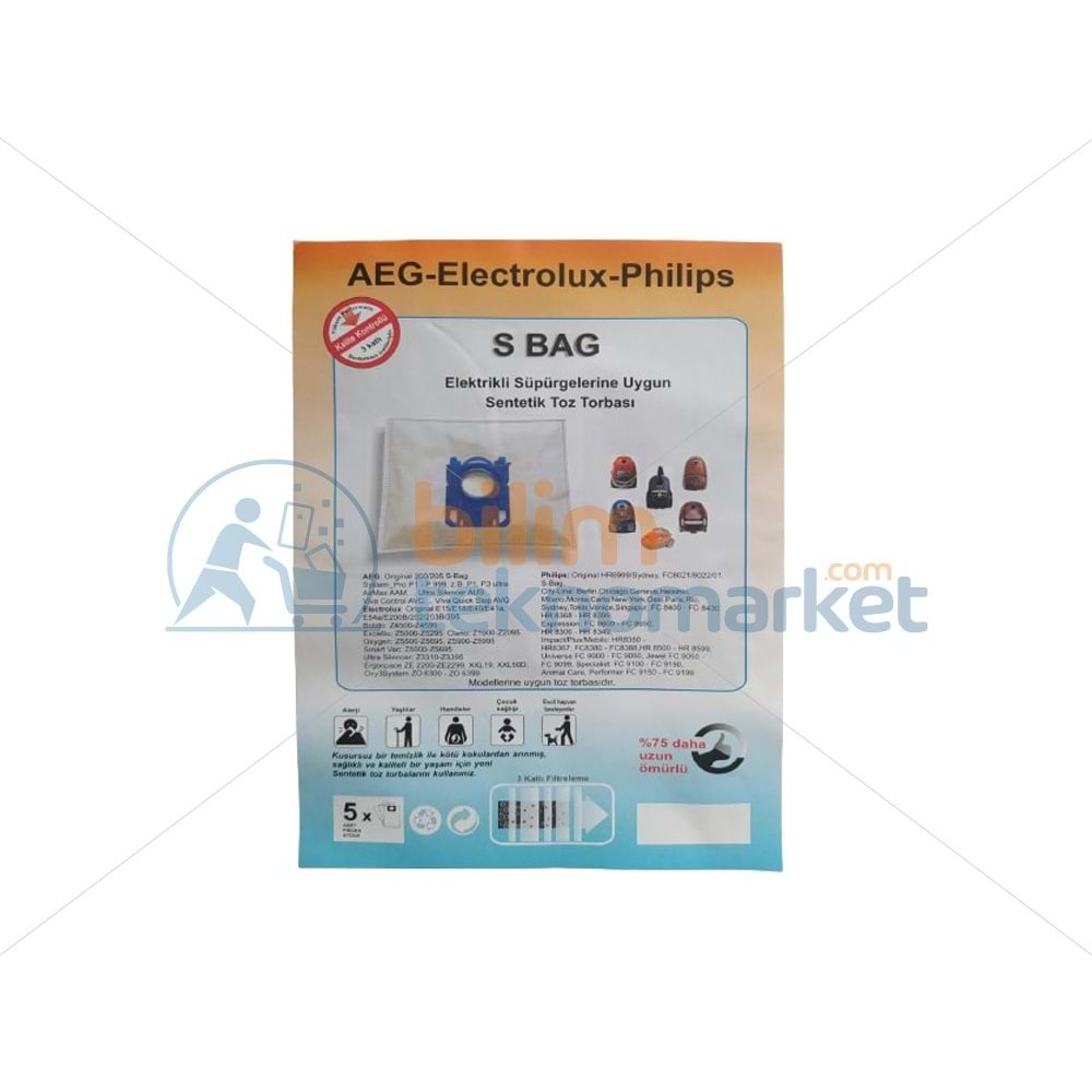 ELECTROLÜX S BAG SENTETİK TOZ TORBASI 5 Lİ PAKET