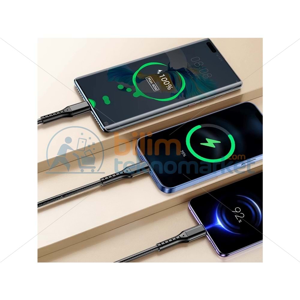POWERMASTER PM-26336 3IN1 KIRMIZI 1.2 METRE (MICRO USB - LIGHTNING - TYPE C) TELEFON ŞARJ KABLOSU