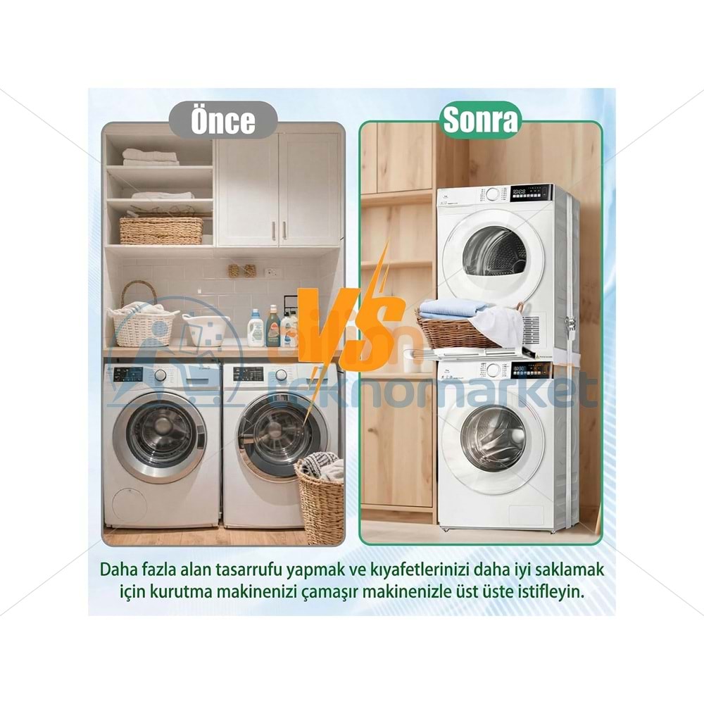 ÇAMAŞIR MAKİNESİ ÜZERİNE KURUTMA MAKİNESİ ASKILIKLI İSTİFLEME SETİ 30986