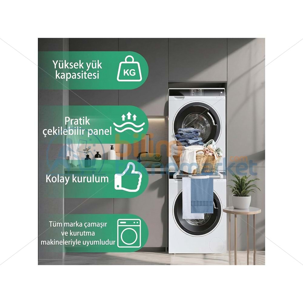 ÇAMAŞIR MAKİNESİ ÜZERİNE KURUTMA MAKİNESİ ASKILIKLI İSTİFLEME SETİ 30986