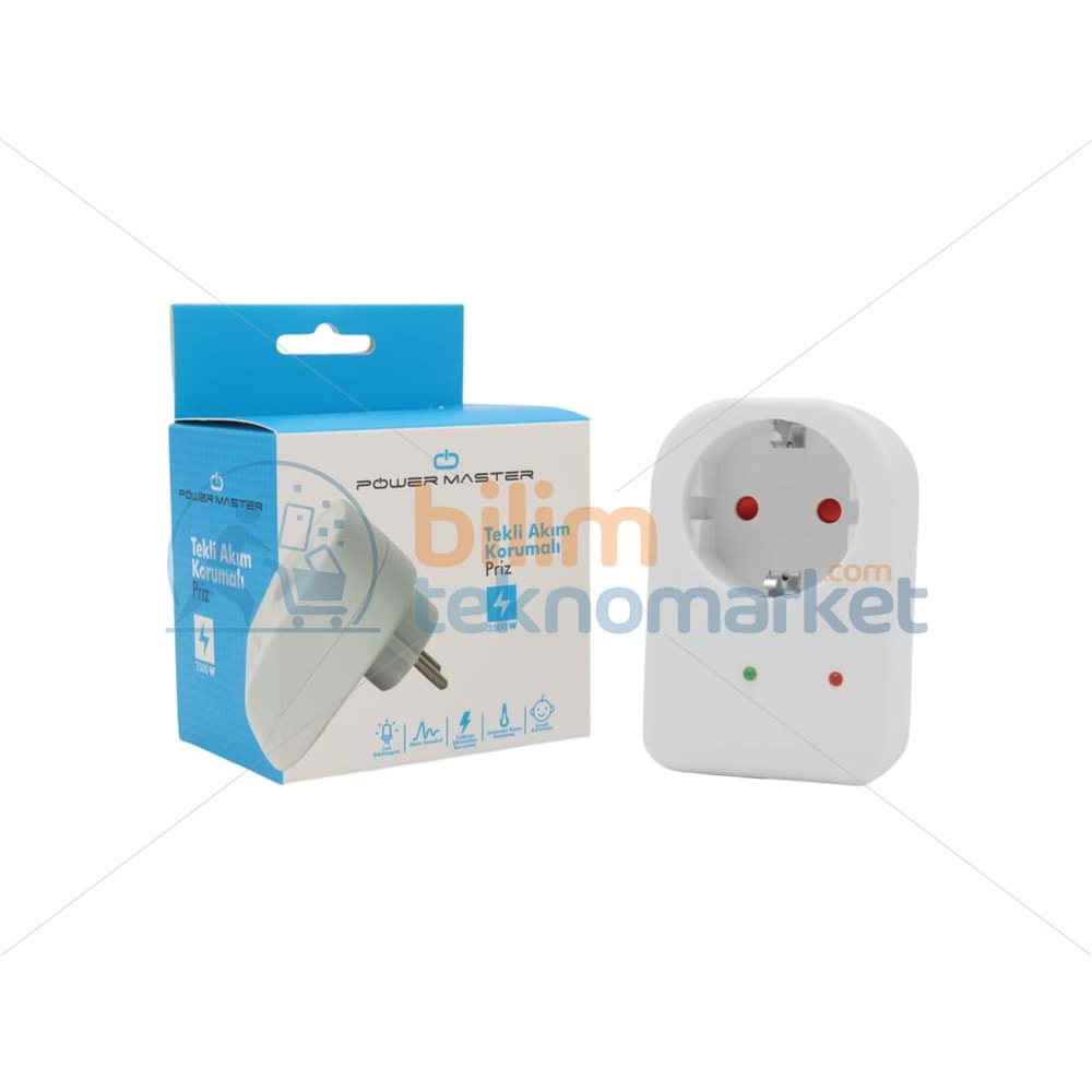 TEKLİ BEYAZ AKIM KORUMALI PRİZ 16 AMPER - 3500 WATT LED GÖSTERGELİ