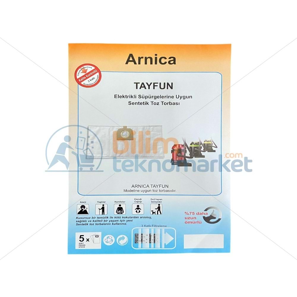 ARNİCA TAYFUN SÜPÜRGE İÇİN SENTETİK BEZ TOZ TORBASI 5,Lİ