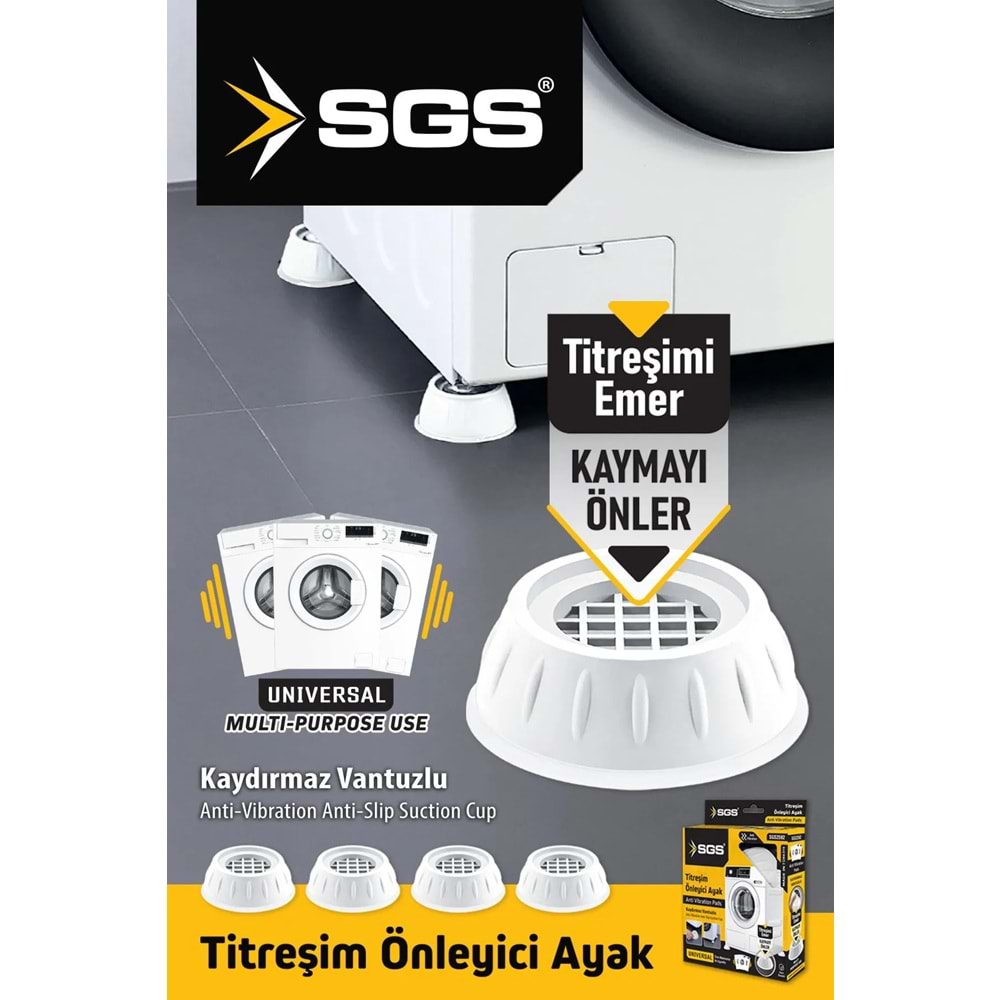 ÇAMAŞIR MAKİNESİ İÇİN TİTREŞİM ÖNLEYİCİ VAKUMLU KAYDIRMAZ AYAK 4,LÜ TAKIM - BEYAZ