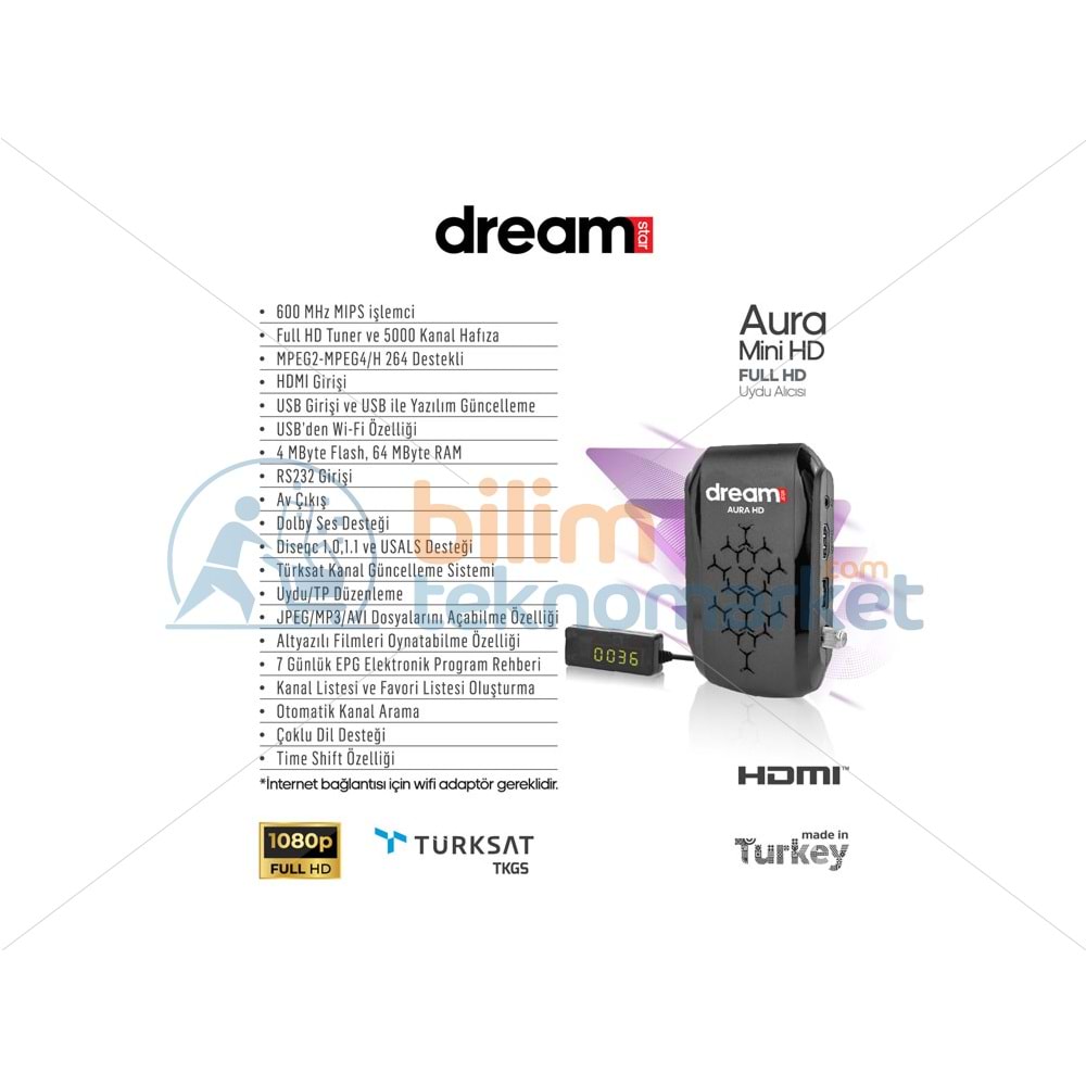 DREAMSTAR AURA MİNİ HD UYDU ALICISI