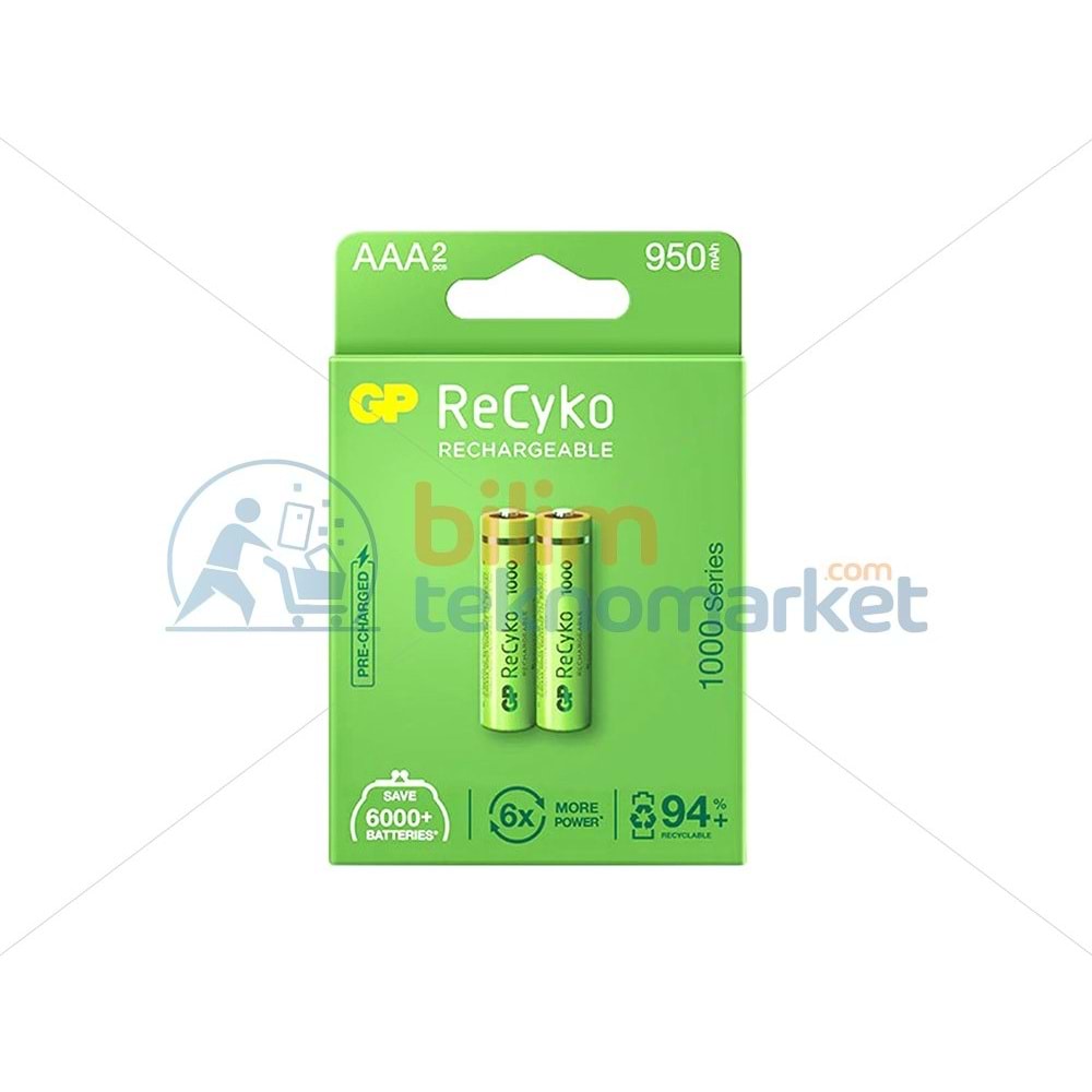 GP RECYKO 950 MAH R03 AAA ŞARJLI 2'Lİ PİL GP100AAAHCE-2EB2_GPRHC103E000_9012