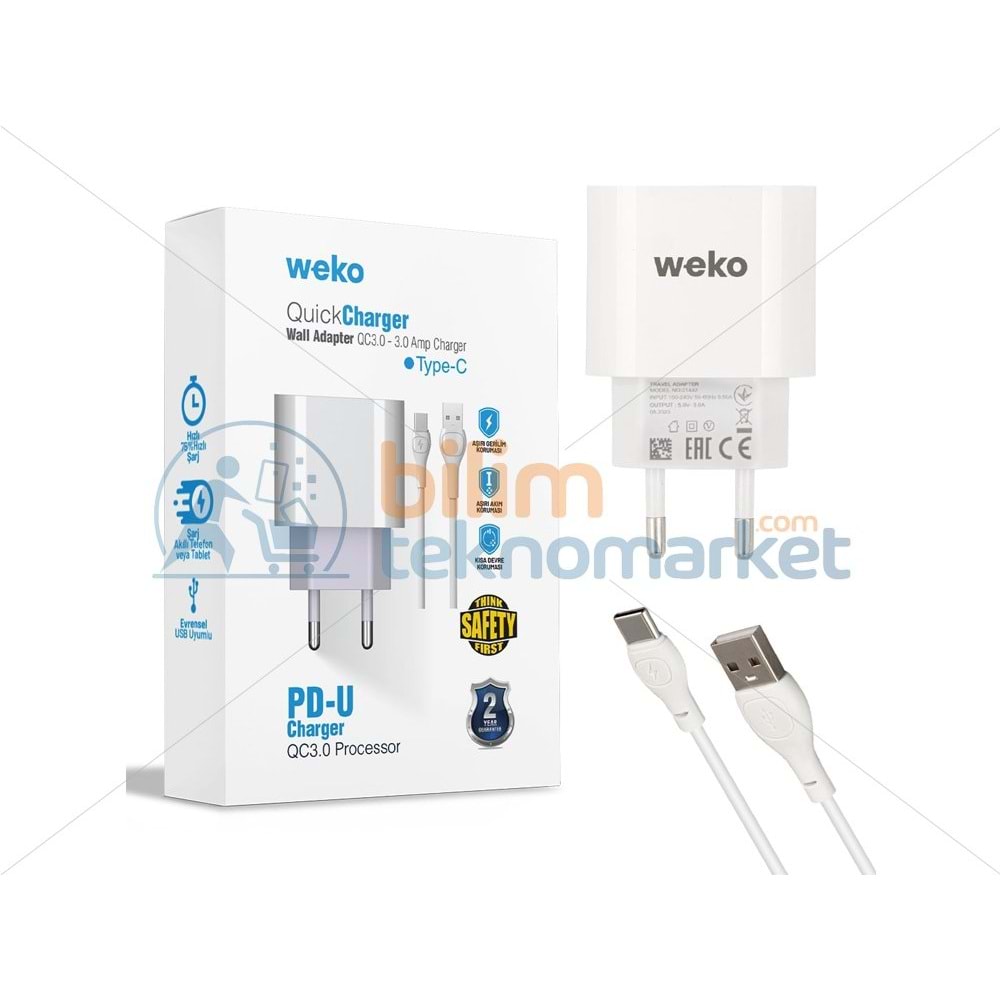 WEKO WK-21442 PDU QC 3.0 AMPER ŞARJ BAŞLIK ADAPTÖRÜ + TYPE-C KABLO 21442