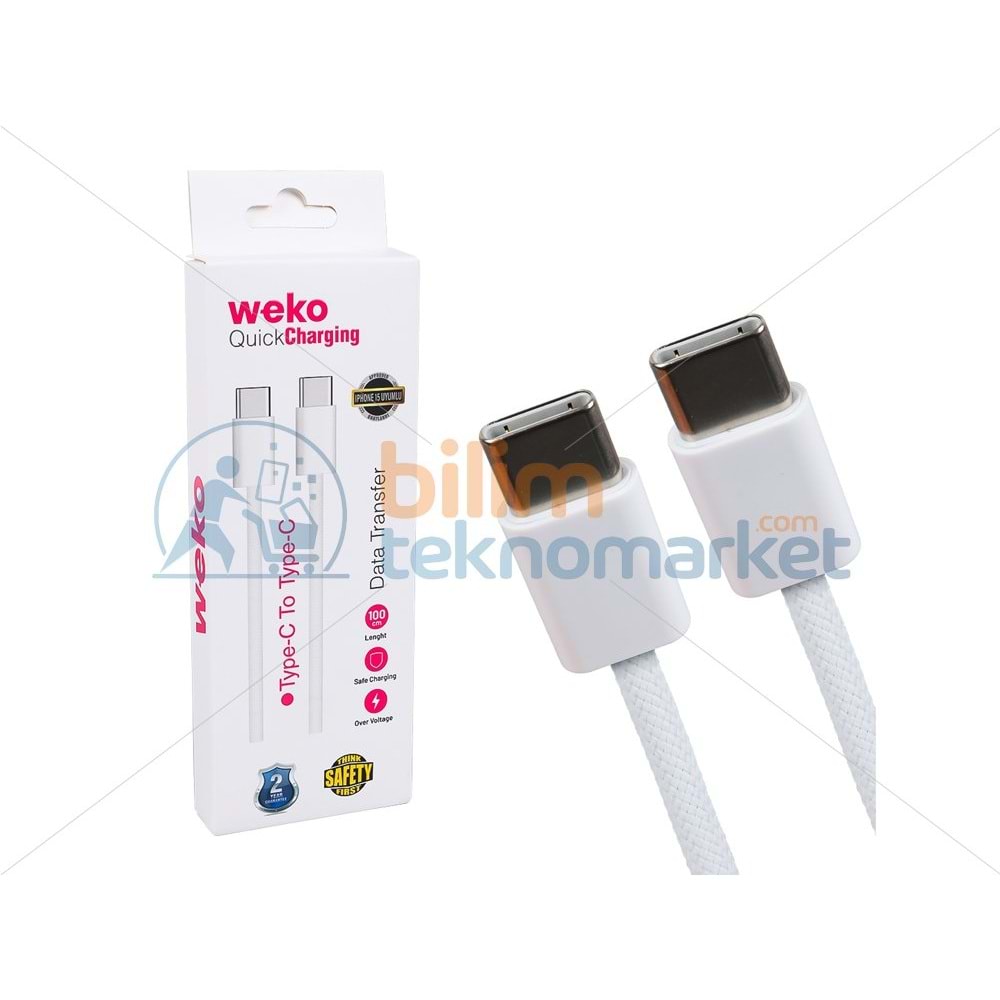 WEKO WK-26525 BEYAZ IPHONE 15 VE ÜZERİ TYPE-C TO TYPE C ŞARJ KABLOSU