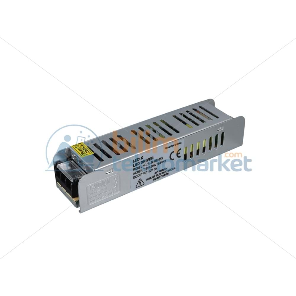 LEDX ALN-M1205S 12 VOLT 5 AMPER SLIM METAL KASA ADAPTÖR 160X40X35MM