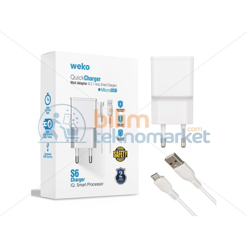 WEKO WK-21434 S6 2.1 AMPER ŞARJ BAŞLIK ADAPTÖRÜ + MICRO USB KABLO 21434