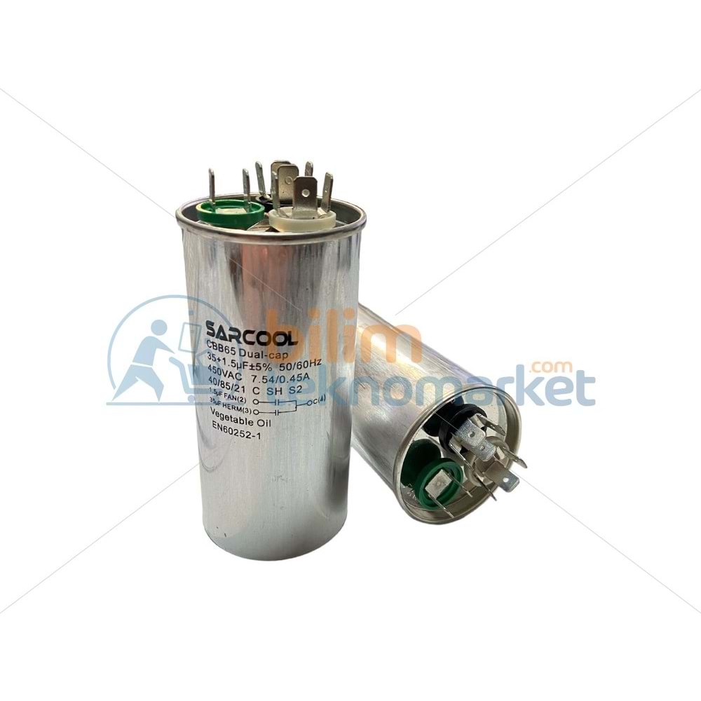 KLİMA KAPASİTÖRÜ ( 35+1.5 450V ) KONDANSATÖR METAL GÖVDELİ