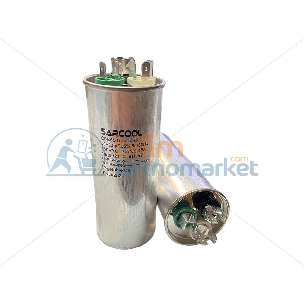 KLİMA KAPASİTÖRÜ 50+2,5 UF 450V METAL GÖVDELİ KONDANSATÖR