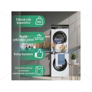 ÇAMAŞIR MAKİNESİ ÜZERİNE KURUTMA MAKİNESİ ASKILIKLI İSTİFLEME SETİ 30986