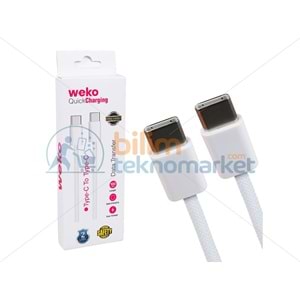 WEKO WK-26525 BEYAZ IPHONE 15 VE ÜZERİ TYPE-C TO TYPE C ŞARJ KABLOSU