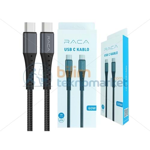 RACA RC10S 60 WATT TYPE-C TO TYPE-C ŞARJ VE DATA KABLOSU (1 METRE) - SİYAH