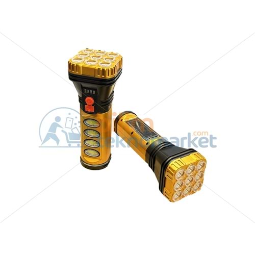GÜNEŞ ENERJİSİ VE USB İLE ŞARJ OLABİLEN EL FENERİ 9+4 LEDLİ 21495
