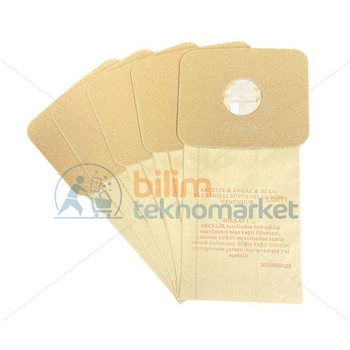 ARÇELİK TORPİDO ELEKTRİKLİ SÜPÜRGE KAĞIT TOZ TORBASI 5,Lİ PAKET 9193027500 ORİJİNAL