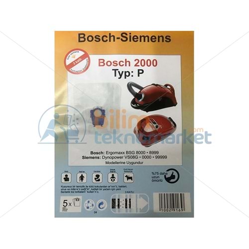 BOSCH ERGOMAXX SÜPÜRGE İÇİN SENTETİK TOZ TORBASI TYP-P 5,Lİ PAKET