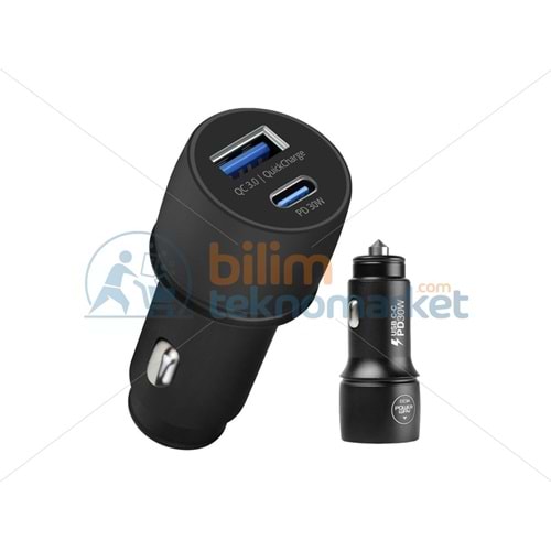 POWERWAY CC34 30W PD + QC 3.0 ÇİFT ÇIKIŞLI METAL ARAÇ ÇAKMAKLIK HIZLI ŞARJ ALETİ CİHAZI 29400