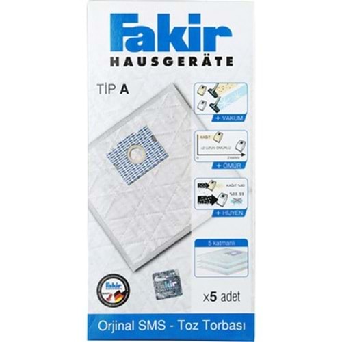 FAKİR SC-ÖKO POWER TİP A ELEKTRİKLİ SÜPÜRGE SENTETİK BEZ TOZ TORBASI KUTULU 5 Lİ PAKET ORJİNAL