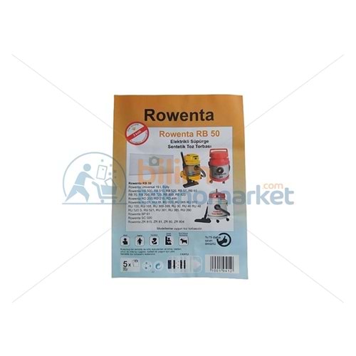 ROWENTA RB50 DİK KOVALI SÜPÜRGE SENTETİK TOZ TORBASI 5,Lİ PAKET