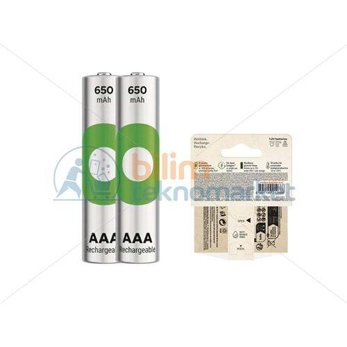 GP RECYKO 650 MAH R03 AAA ŞARJLI 2'Lİ İNCE KALEM PİL GP65AAAHCER21-2TLB2 (GPRHCH63E041) 6355