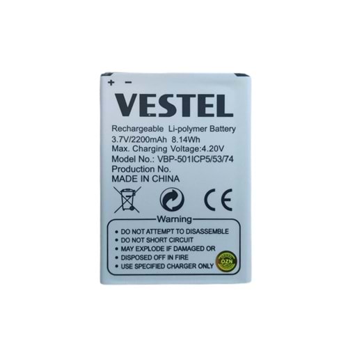 VESTEL VENÜS 5.0 V 5.0 X BATARYA 3.7V/2200mAH 8.14WH 30086289 ORİJİNAL