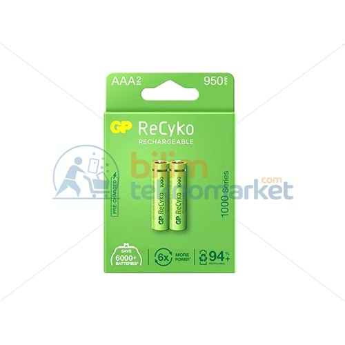GP RECYKO 950 MAH R03 AAA ŞARJLI 2'Lİ PİL GP100AAAHCE-2EB2_GPRHC103E000_9012