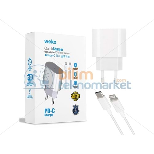 WEKO WK-21443 PD-C 20 WATT TYPE-C ŞARJ BAŞLIK ADAPTÖRÜ + TYPE-C TO IPHONE LIGHTNING 21443