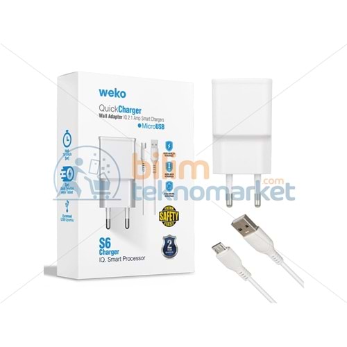 WEKO WK-21434 S6 2.1 AMPER ŞARJ BAŞLIK ADAPTÖRÜ + MICRO USB KABLO 21434