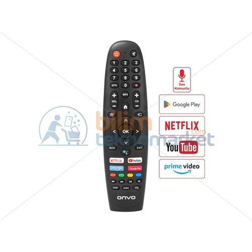 ONVO, PROFİLO, SABA NETFLIX-YOUTUBE-GOOGLE PLAY-PRIME VIDEO TUŞLU (SES KOMUTLU) LED TV KUMANDASI