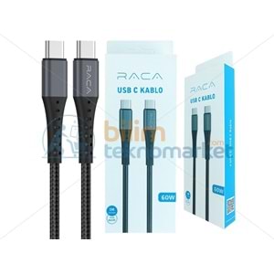 RACA RC10S 60 WATT TYPE-C TO TYPE-C ŞARJ VE DATA KABLOSU (1 METRE) - SİYAH