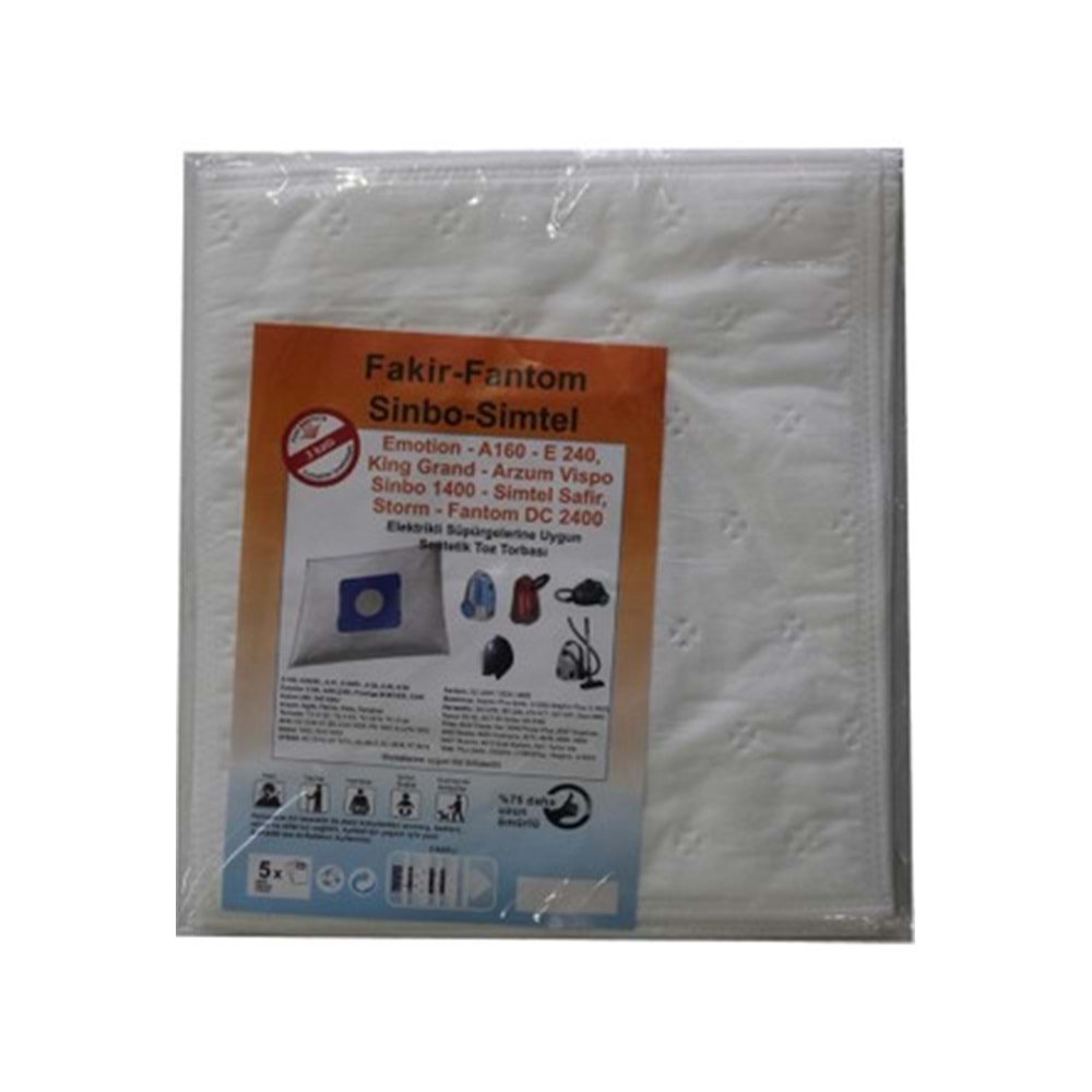 FANTOM VENETTO ELEKTRİKLİ SÜPÜRGE KAĞIT TOZ TORBA 10 LU PAKET 1.KALİTE