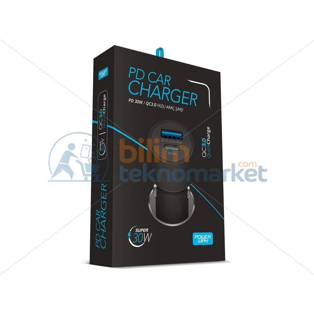 POWERWAY CC34 30W PD + QC 3.0 ÇİFT ÇIKIŞLI METAL ARAÇ ÇAKMAKLIK HIZLI ŞARJ ALETİ CİHAZI 29400