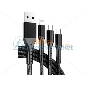 POWERMASTER PM-26332 3IN1 SİYAH 1.2 METRE (MICRO USB - LIGHTNING - TYPE C) TELEFON ŞARJ KABLOSU 26332