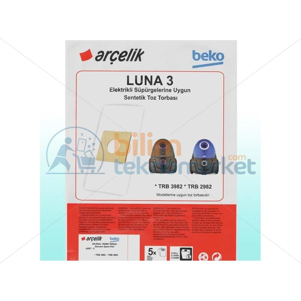 ARÇELİK BEKO LUNA 3 TRB 3982/ TRB 2982 SÜPÜRGE TOZ TORBASI